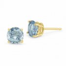 14K YELLOW GOLD BLUE AQUAMARINE ROUND SHAPE STUD PUSH BACK EARRINGS