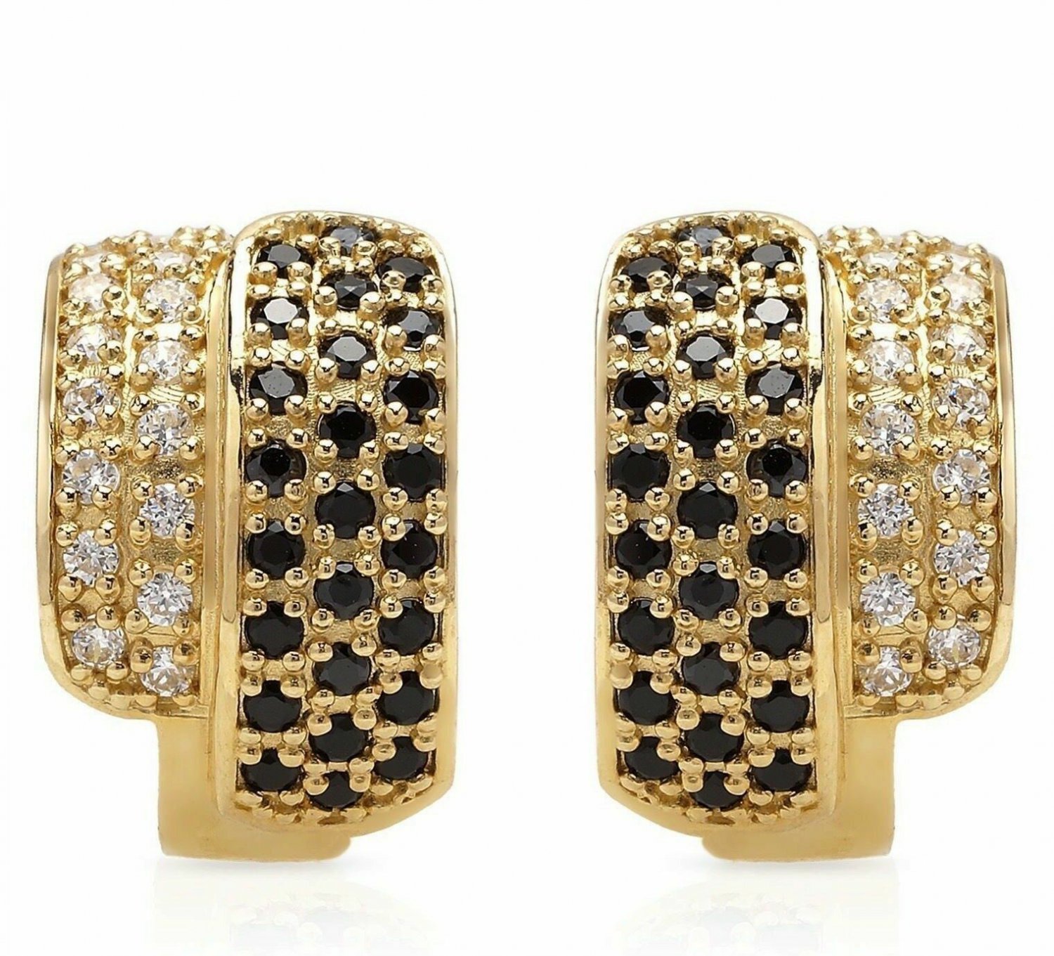 1.00Ct  White and Black Sapphire 14K Yellow Gold 0.6 in Huggie Earrings