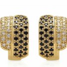 1.00Ct  White and Black Sapphire 14K Yellow Gold 0.6 in Huggie Earrings