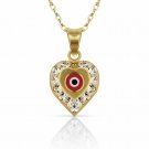 14K Yellow Gold 22" Red Evil Eye Greek Charm Kabbalah Necklace Pendant w/Chain