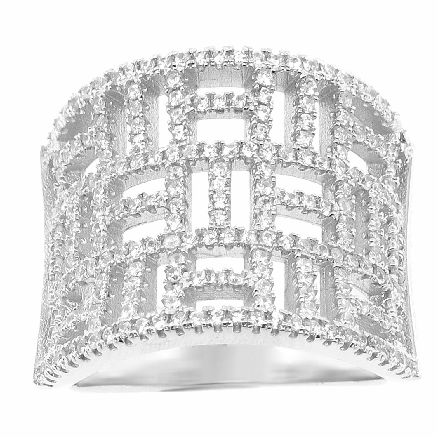 14K White Gold Sterling Silver SIZE 6 Box Cluster Cubic Zirconia Ring