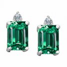 3.49 CT. 8x6MM 14K W OR Y GOLD PLATED SILVER EMERALD CUT EMERALD STUD EARRINGS