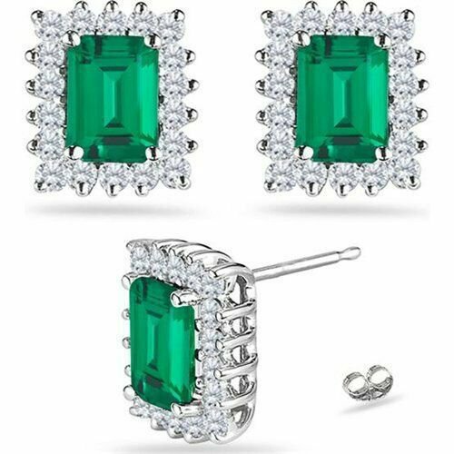 2.19CT Women's Unique 925 Sterling Silver Emerald Stud Earrings
