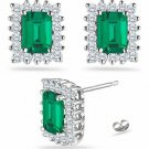 2.19CT Women's Unique 925 Sterling Silver Emerald Stud Earrings