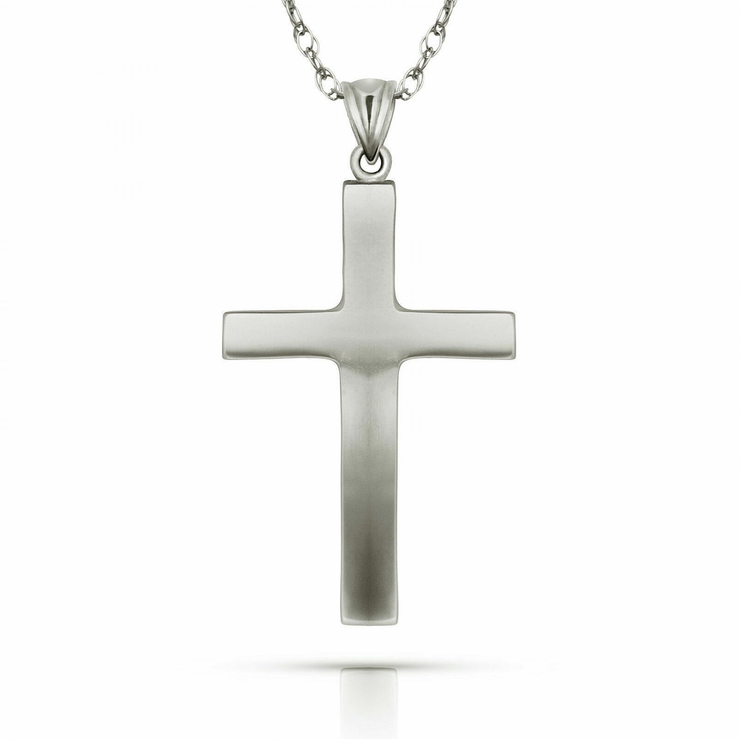 14K White Gold 18" Diamond Cut Satin Crucifix Religious Charm Cross Pendant