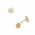 14K Solid Yellow Gold 4MM Cubic Zircon Flower Screw Back  Earrings