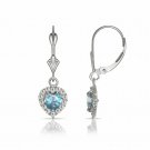 14K White Gold White Sapphire & Topaz Halo Heart Dangle Leverback Earrings