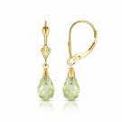 14K Yellow Gold  Tear Drop Shaped Light Peridot Dangle Drop Leverback Earrings