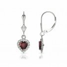 14K White Gold White Sapphire & Alexandrite Halo Heart Dangle LeverBack Earrings
