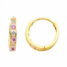 14K Yellow Gold 6-Stone 3X15 Channel Set Pink & White Sapphire Huggies Earrings