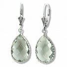 14K WG Stylish  Plated Natural Green Amethyst Dangling Pear Drop Leverback