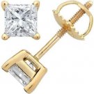2.00CT Princess Cut Solitaire Brilliant Cut Earrings 14k Yellow Gold