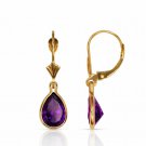 14K Yellow Gold 2.00 CT Bezel Set Pear Shaped Amethyst LeverBack Dangle Earrings