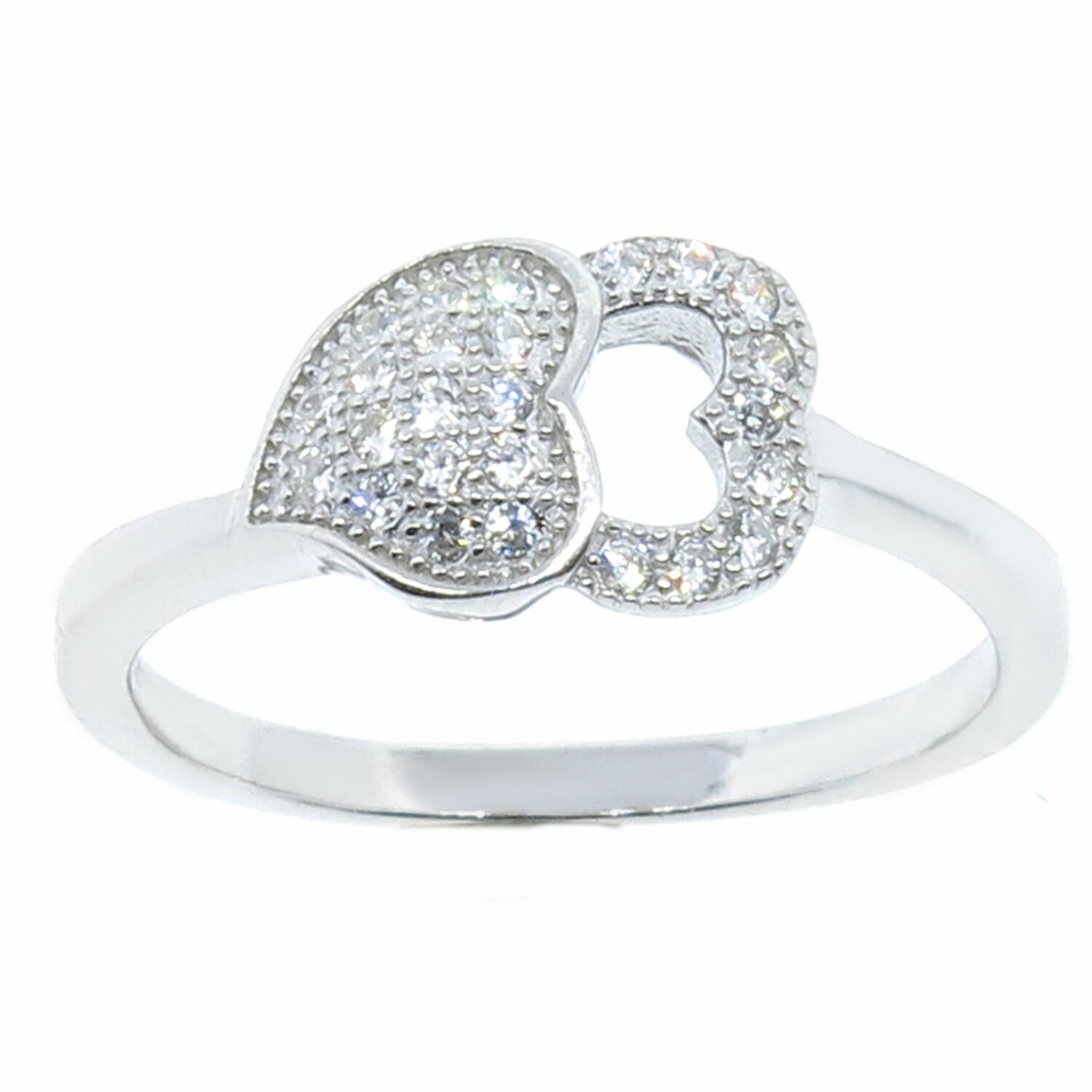 14K White Gold SIZE 7 Sterling Silver Sideway Heart Cubic Zirconia Ring