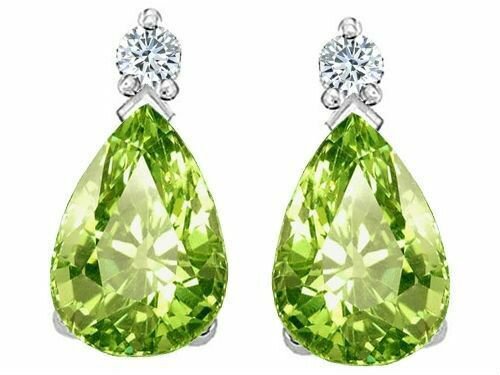 14K 2.54CT 925 Sterling Silver Green Peridot Pear Shape Stud Push Back Earrings