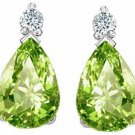 14K 2.54CT 925 Sterling Silver Green Peridot Pear Shape Stud Push Back Earrings