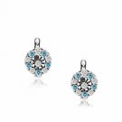 14K WG Plated 925 Sterling Silver MARCH Birthstone Halo Leverback Earrings