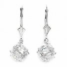 14K White Gold White Sapphire Large Disco Ball Drop Lever Back Earrings