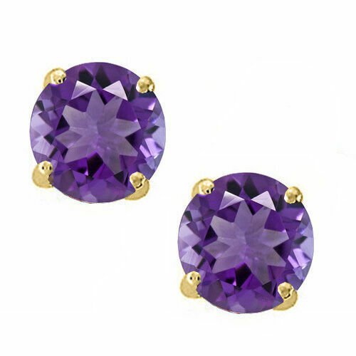 14K Yellow Gold 3MM  0.40 CT February Amethyst Screw Back Stud Earrings