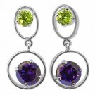 14KWG Plated Silver 2.50CT Women Fancy Round Peridot Amethyst Dangling Earrings