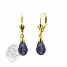 14K Yellow Gold 9X6MM Amethyst Crystal Pear Drop Lever Back Earrings