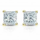 14K Yellow Gold 0.80CT Princess Cut Genuine G/I1 Diamonds PUSHBACK Stud Earrings