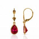 14K Yellow Gold 2.00CT Bezel Set Pear Shaped Ruby Lever Back Dangle Earrings