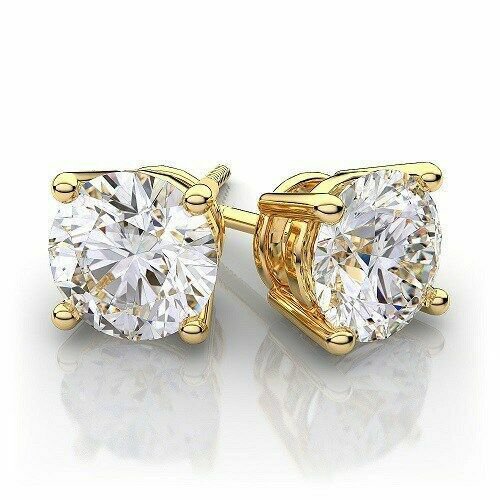 2Ct Simulated Diamond Brilliant Cut 14K Yellow Gold Push Back Stud Earrings&Acirc;&nbsp;