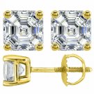 14K YELLOW GOLD 3.00CT ASSCHER CUT SCREW BACK STUD EARRINGS