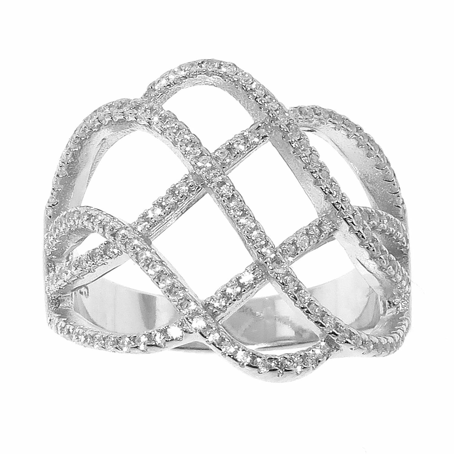14K WG Sterling Silver SIZE 5 Unique Quadruple Spiral w/ Cubic Zirconia Ring