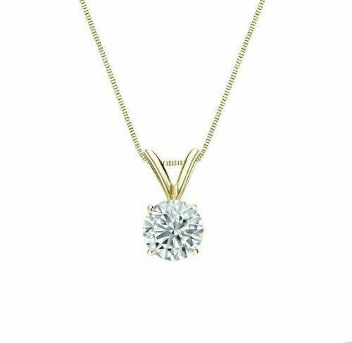 4CT 14k Yellow Gold Round Brilliant Cut Solid Solitaire Pendant 18" Necklace