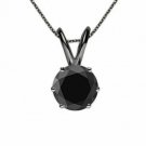 14K Black Gold 2CT 20" Natural Black Diamond 6 Prong Solitaire Necklace Chain