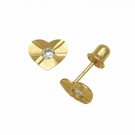 Children 14K Solid Yellow Gold Baby Girl Heart  Screw Back Stud Earrings
