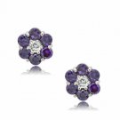 February Gemstone Flower Children's & Adult Stud Earrings 925 Sterling Silver