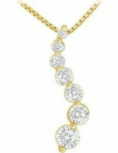 14K Yellow Gold S Shape 1.00 CT Brilliant Simulated Diamond Journey Pendant