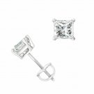 14K WHITE Gold 0.90CT Princess Cut Moissanite Charles & Colvard Stud Earrings