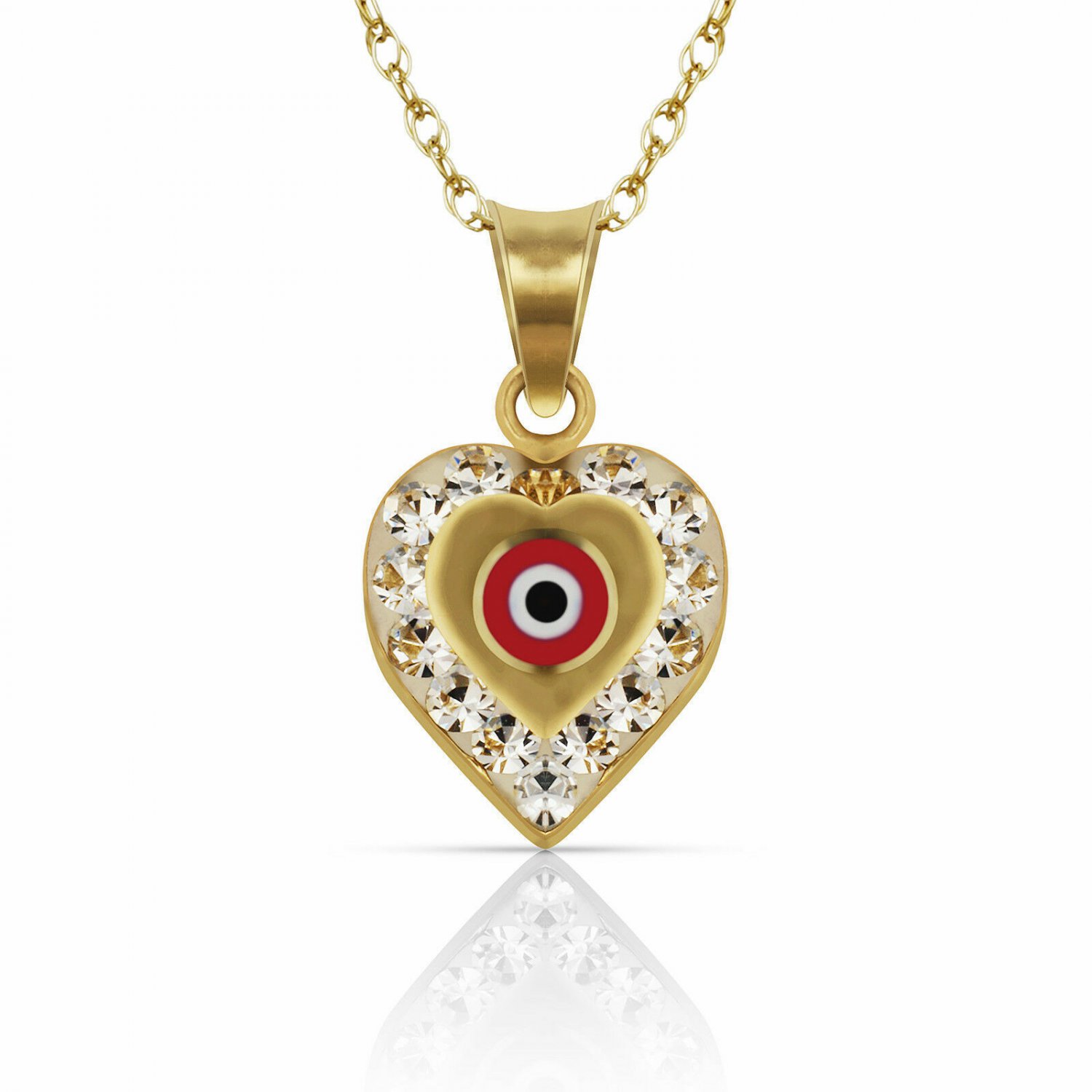 14K Yellow Gold 18" Red Evil Eye Greek Charm Kabbalah Necklace Pendant w/Chain