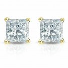 14K Yellow Gold 0.50CT Princess Cut Genuine GSI2 Diamonds PUSHBACK Stud Earrings