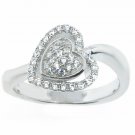 14K White Gold Sterling Silver Size 6 Sideway Heart Cubic Zirconia Ring