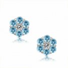 March Gemstone Flower Children's & Adult Stud Earrings 925 Sterling Silver