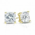14K Yellow Gold 1.50 CT Cushion Cut Brilliant Screw Back Stud Earrings