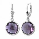 14K WG 925 Silver Natural Amethyst Dangling Round Drop Earrings Leverback