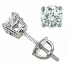 14K SOLID WHITE GOLD 1 CARAT AMAZING ROUND CUT WHITE SAPPHIRE STUD EARRINGS