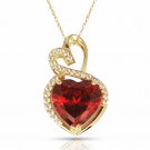 14K Yellow Gold 4.20CT Halo Garnet Double Heart Gemstone Pendant & Necklace