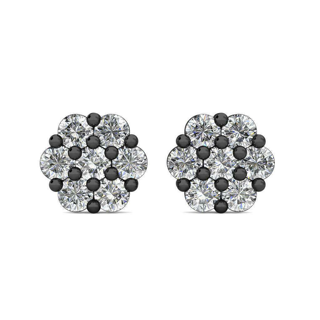 14K Black Gold 1.50 CARAT Round Simulated Diamond Flower Cluster Stud Earrings