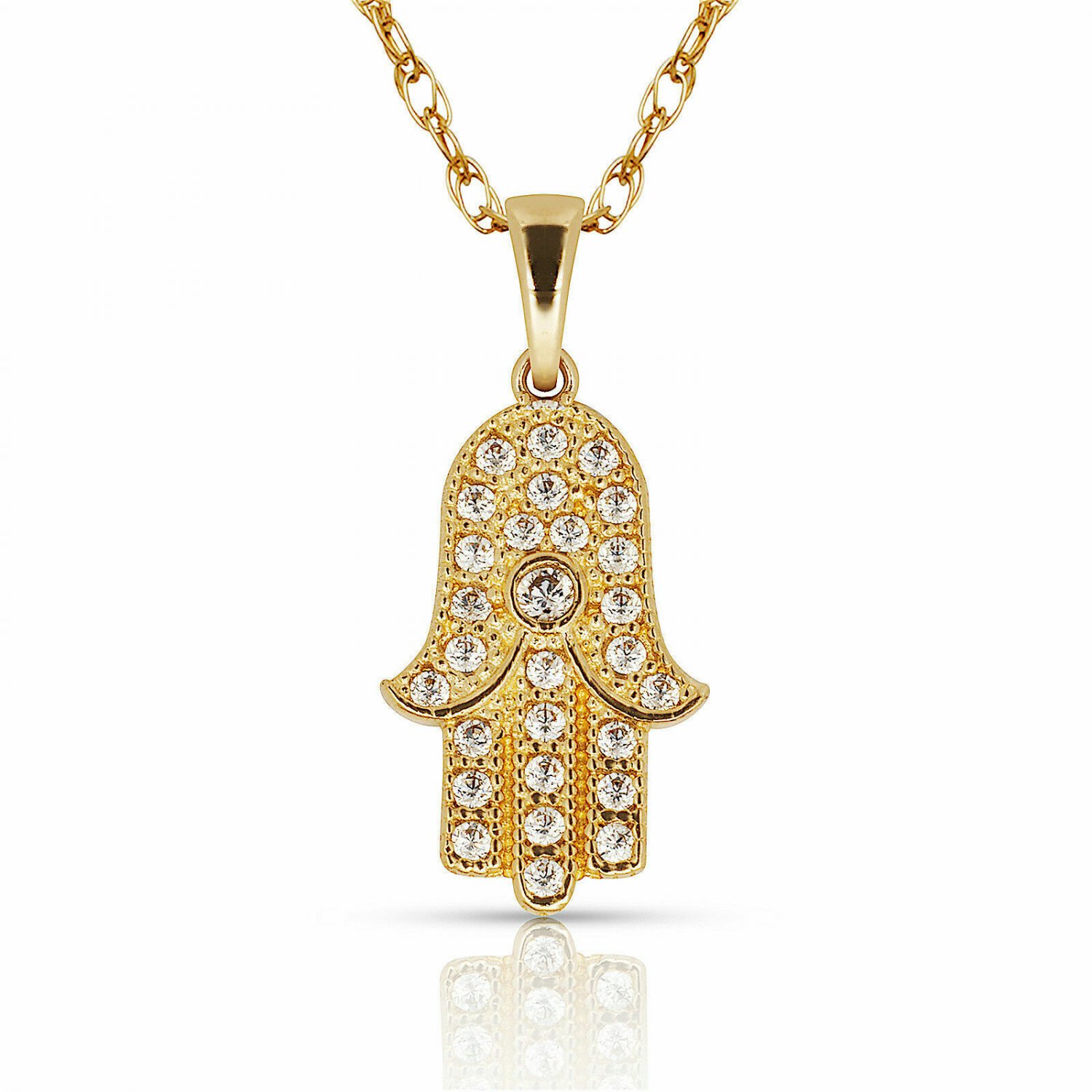 14K YellowGold 0.15TC Brilliant Simulated Diamond HAMSA Hand Charm Pendant ONLY