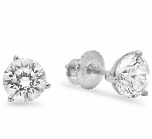 14K White Gold 1.5CT Simulated Diamond Round Solitaire  Martini Stud Earrings