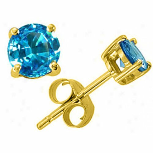 14K SOLID YELLOW GOLD 7MM 3.00CT TOPAZ ROUND SHAPE PUSH STUD EARRINGS