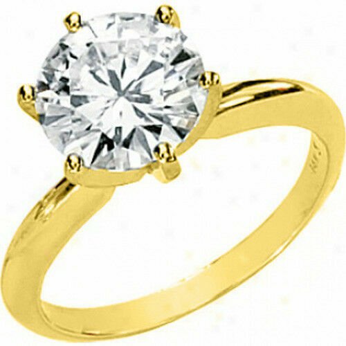 14K Yellow Gold 6-Prong Round Brilliant Cut Moissanite Solitaire Engagement Ring