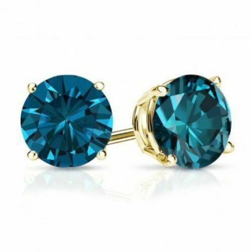 14K Yellow Gold 0.40 CT SI3 - I1 Blue Color Diamond SINGLE STUD Earring